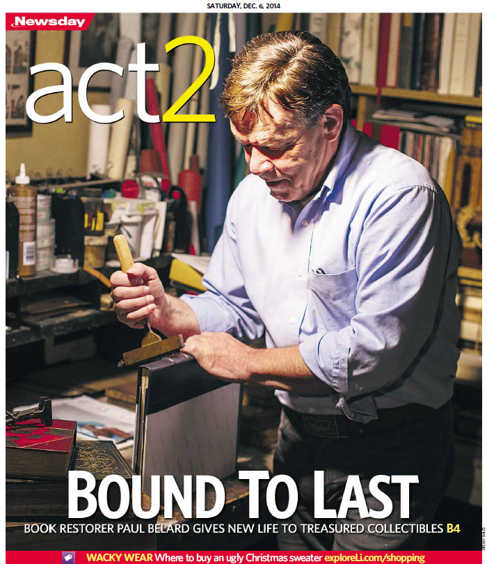 Paul Belard binding a book with a tool called a Binder’s Signature.